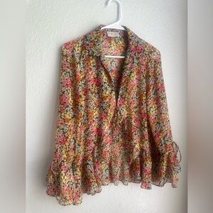 Floral collar tie blouse